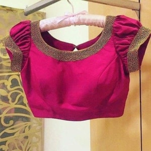 Designer Handmade Pink Color Premium Silk Blouse With Puff Sleeves ...