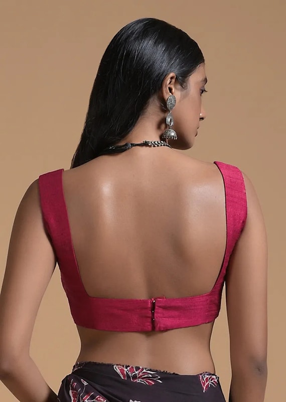 Maroon Silk Sleeveless Readymade Saree Blouse Square Neck Deep