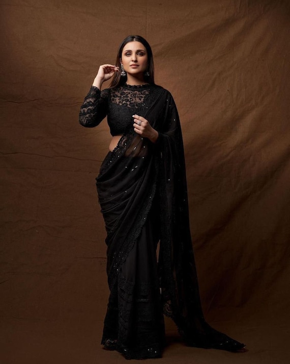 black saree party wear