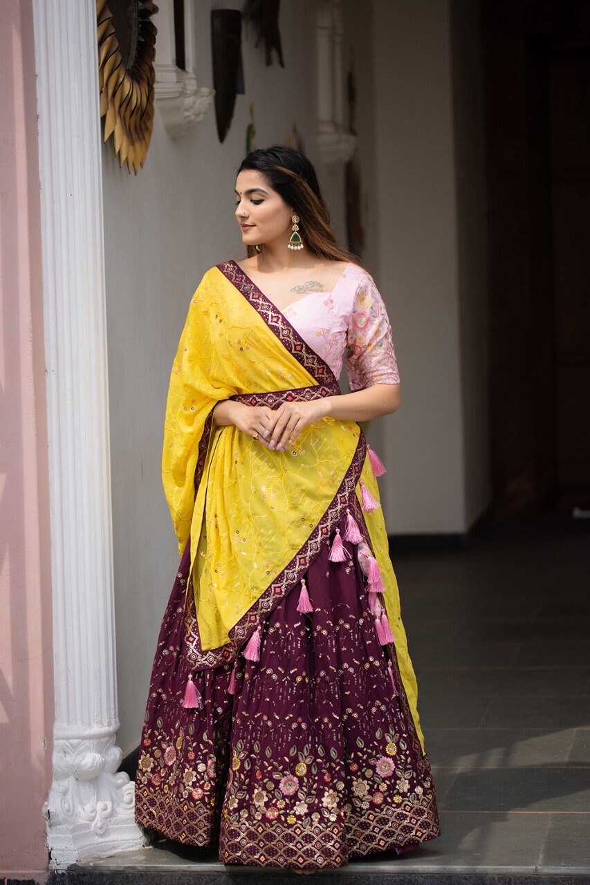 Wine Color Designer Wear Lehenga Choli 