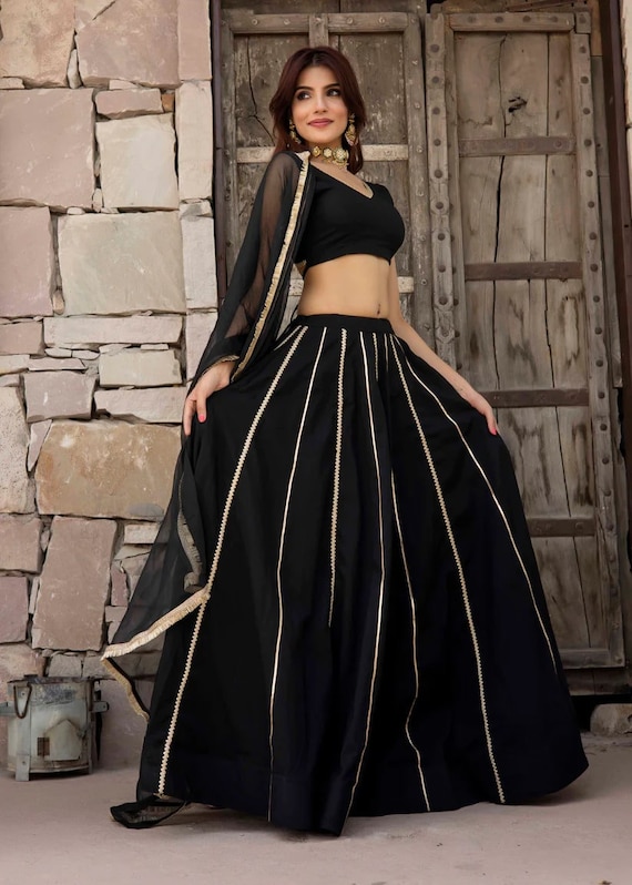 Black Cotton Silk Lehenga Choli and Dupatta With Tassels - Etsy Singapore