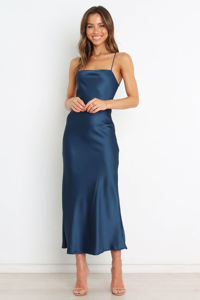 Navy Blue Soft Satin Silk Midi Length Cowl Neck Dress With - Etsy