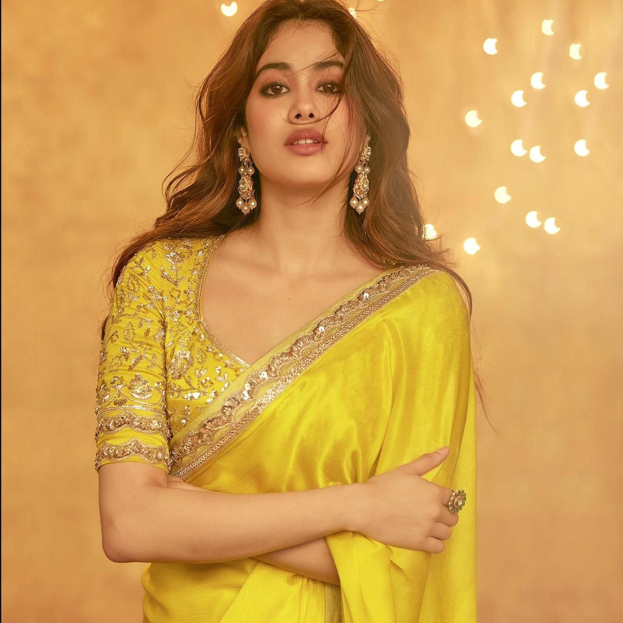 Designer Manish Malhotra Made Yellow Color Pure Chiffon Silk Saree With  Sequence Embroidery Work, Wedding and Partywear Wear Bollywood Saree 