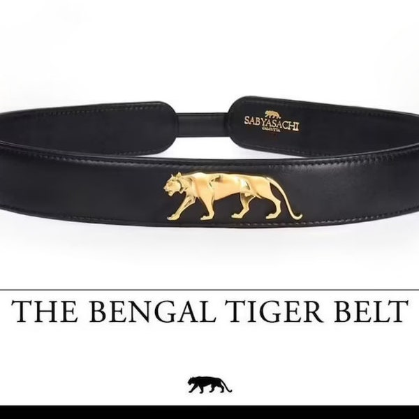 Designer Sabyasachi Inspired Plain Finished Bollywood Style Women's Waist Belt with Bengal Tiger Logo, Size 28 to 40, Treading Saree Belt