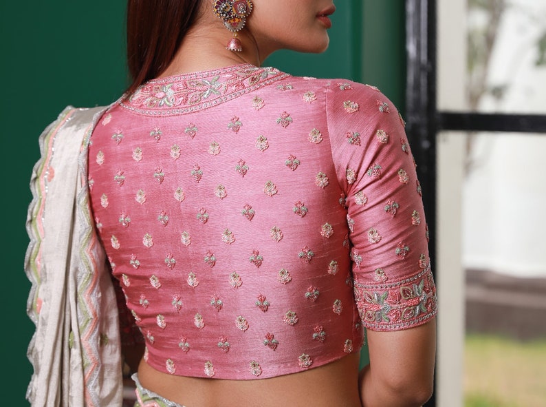 Light Pink Premium Silk Designer Blouse With Hand Embroidery - Etsy