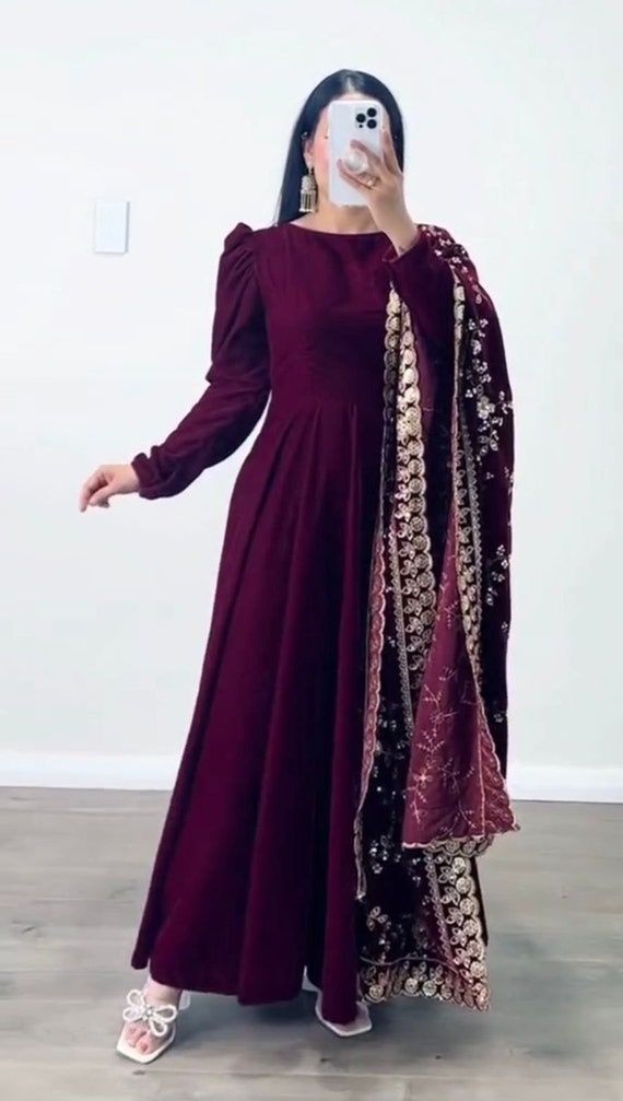 Women Pakistani Designer Anarkali Velvet Gown Wedding Party Indian Dress  Suits | eBay