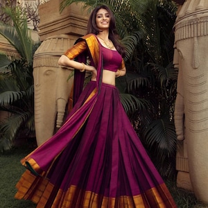 Purple Color Zari Weaving Work Narayan Pet Cotton Hyderabadi Lehenga C –  Looknbook Art