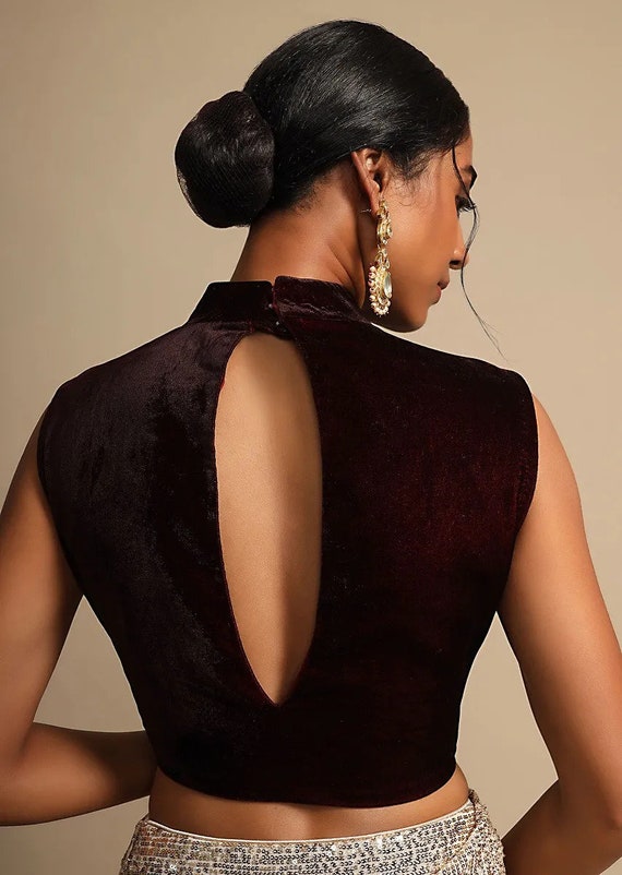 burgundy high neck blouse