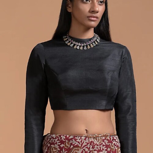 High Neck Raw Silk Blouse Party 