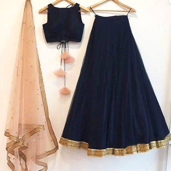 Blue/Black Premium Silk Lehenga Choli with Net Dupatta and Lace Border, Bridesmaid Lehenga, Festive & Wedding wear Custom Lehenga Choli