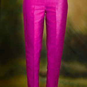 Raw Silk Material Cigarette Pants Trousers 