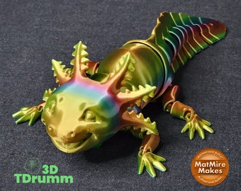 Big Smile Axolotl | Articulating Print, Desktop Toy, Home Guardian | MatMire_Makes | Shown in "Rainbow Silk"