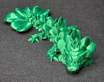 Clover Baby Dragon | Articulating Print, Desktop Toy, Home Guardian | CinderWing3D | Shown in "Green Silk"