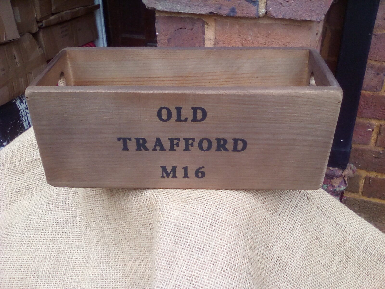 OLD TRAFFORD M16 wooden storage box with cut out handles. Etsy