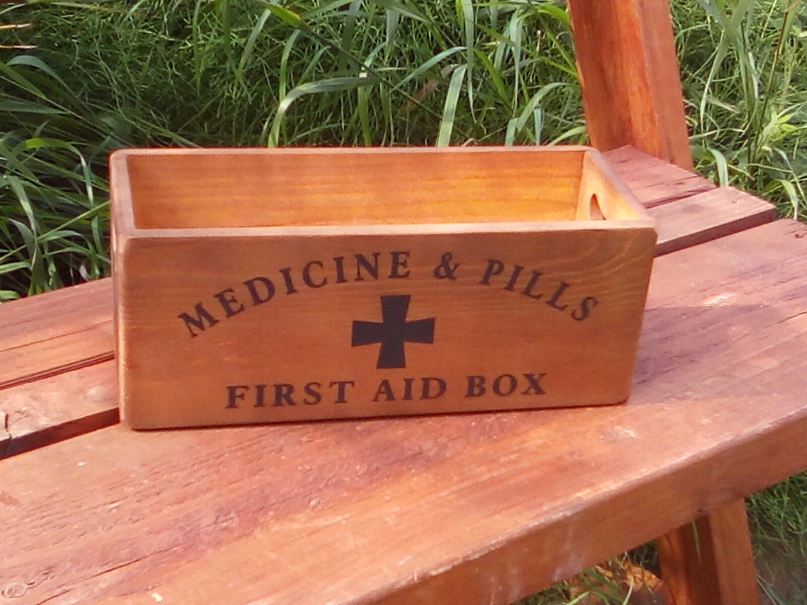 Rustic Wood Storage Box Medicine & Pills FIRST AID BOX. Cut Etsy UK