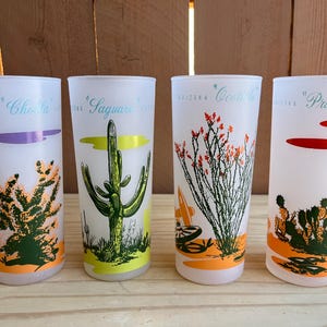 Vintage Mid Century set of 4 Blakely Arizona Frosted Cactus Glassware, MCM  Glassware