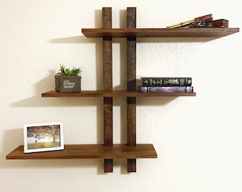 Adjustable Wall Shelf, Shifting Modern Wall Shelf, Dark, Handmade, Book, Photos, Plants, Walnut, Wooden, Minimalist, Mid-century, Christmas