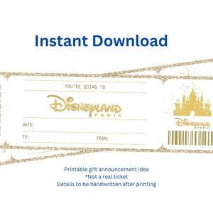 Printable Ticket to Disneyland Paris, surprise gift, birthday gift INSTANT DOWNLOAD
