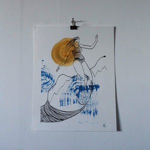 Original Artwork | Pen and Ink | Minimal Illustration | Wall Art | Beach Living Room Decor | Surf Art