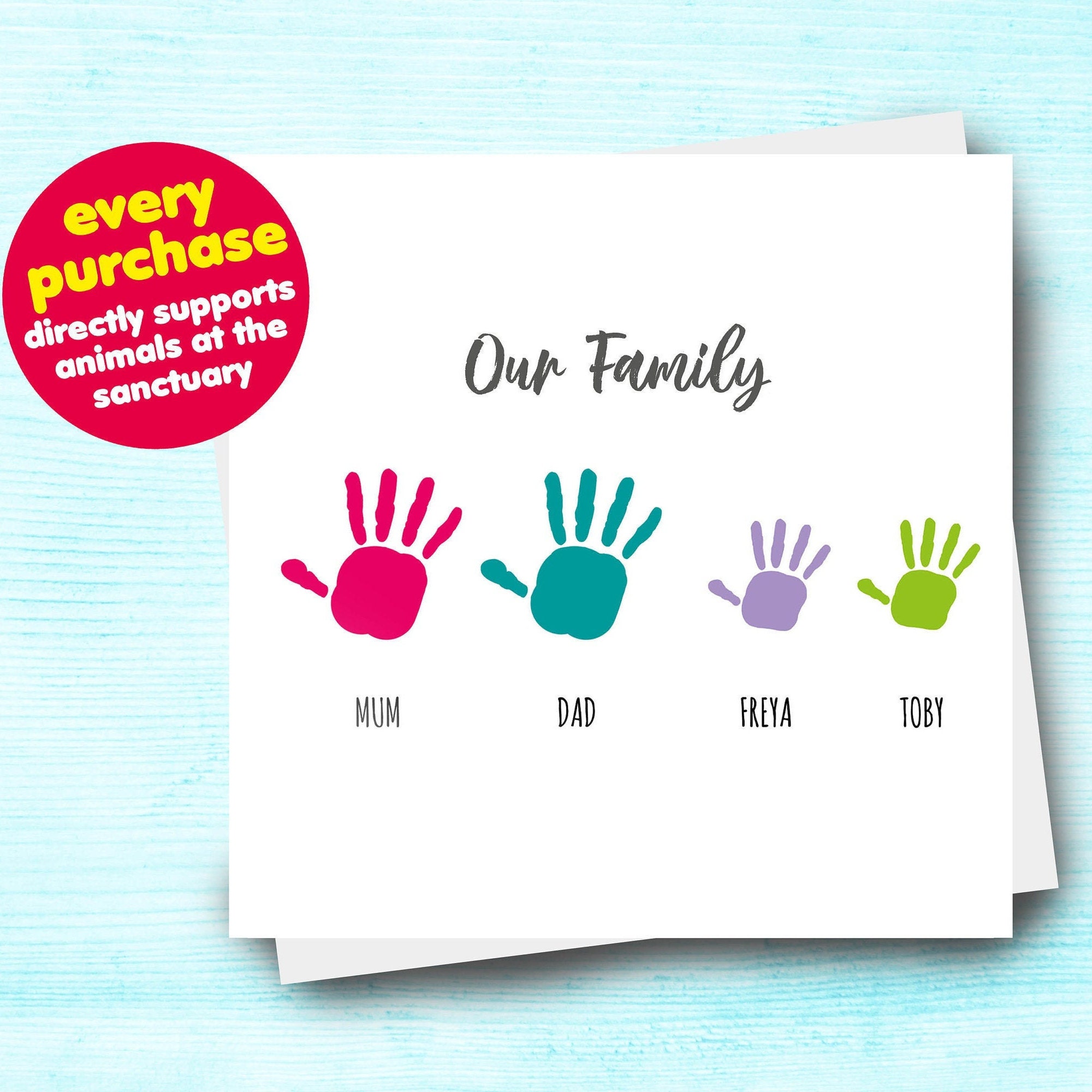 Our Family Personalised Hand Print Card. Family Name Card. Etsy