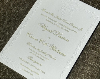 Invitación de boda sureña romántica, diseño digital • Lista para impresión tipográfica A7 • Monograma en tinta oliva • Papelería sureña de estilo clásico