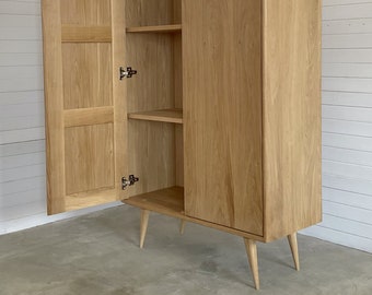 Oak Wardrobe, Bedroom Cabinet, Mid Century Oak Cabinet, Scandinavian Furniture