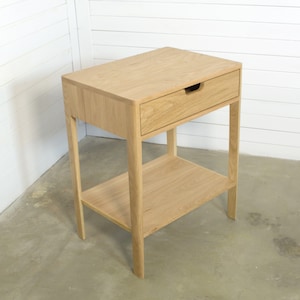 Solid Oak Wood Nightstand: Mid-Century Modern Bedside Table