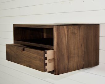 Solid Walnut Floating Nightstand: Scandinavian Mid-Century Modern
