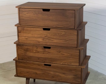 Walnut Chiffonier, Walnut wood Chest of drawers, Mid Century Credenza in Scandinavian Design / free shipping