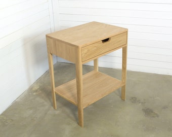 Nightstand in Solid Oak Wood, Bedside Table with Drawer, Mid-Century Modern Nightstand , Scandinavian Style /free shipping