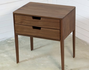 Nightstand in Solid Walnut/Oak Wood, Bedside Table with two Drawers, Mid-Century Modern Nightstand, Scandinavian Style / free shipping