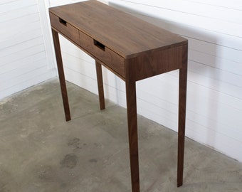 Handmade Walnut Entryway Console Table: Scandinavian Hall Table with Drawers