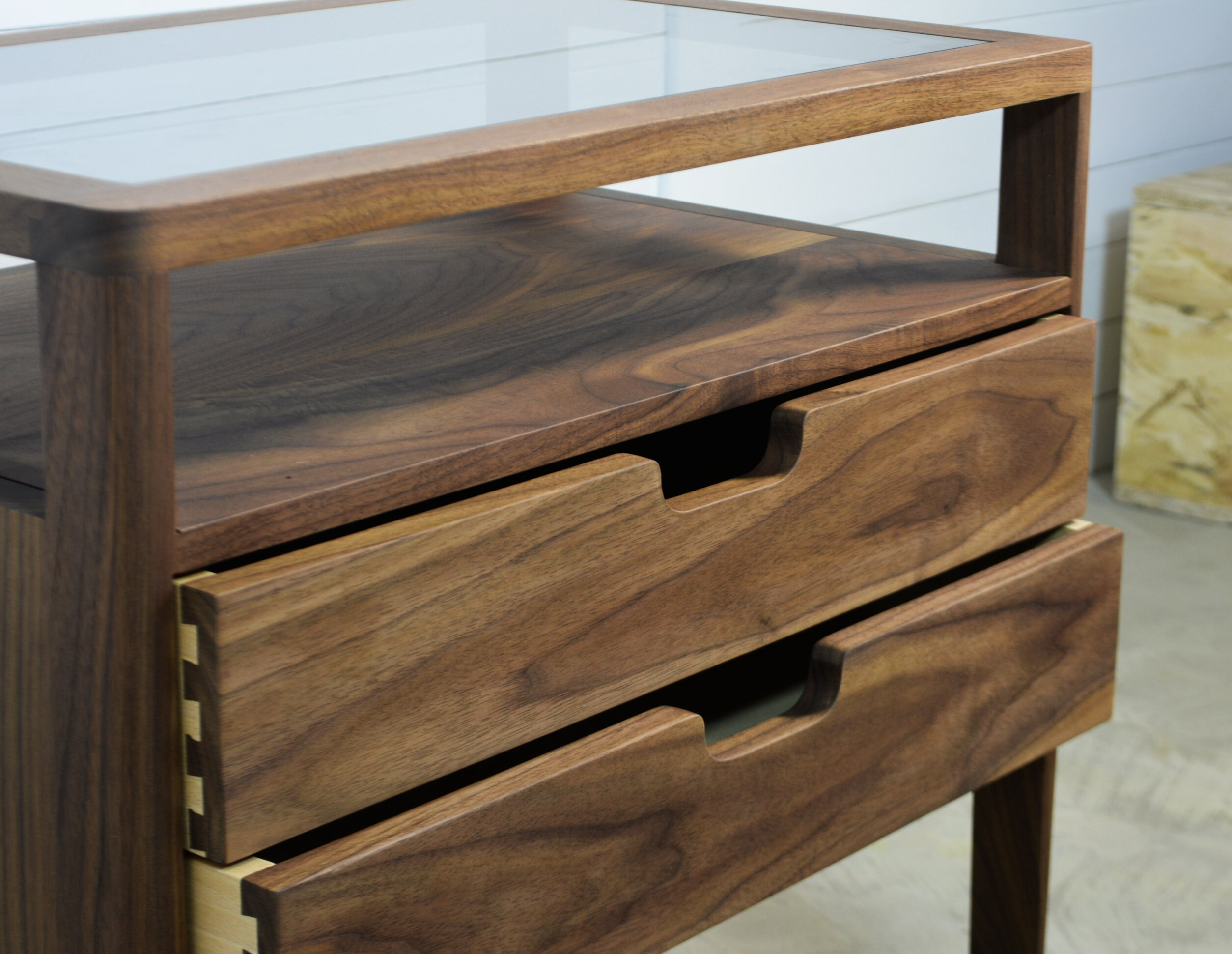 Nightstand in Solid Walnut Wood and Smoked Glass Top Bedside - Etsy