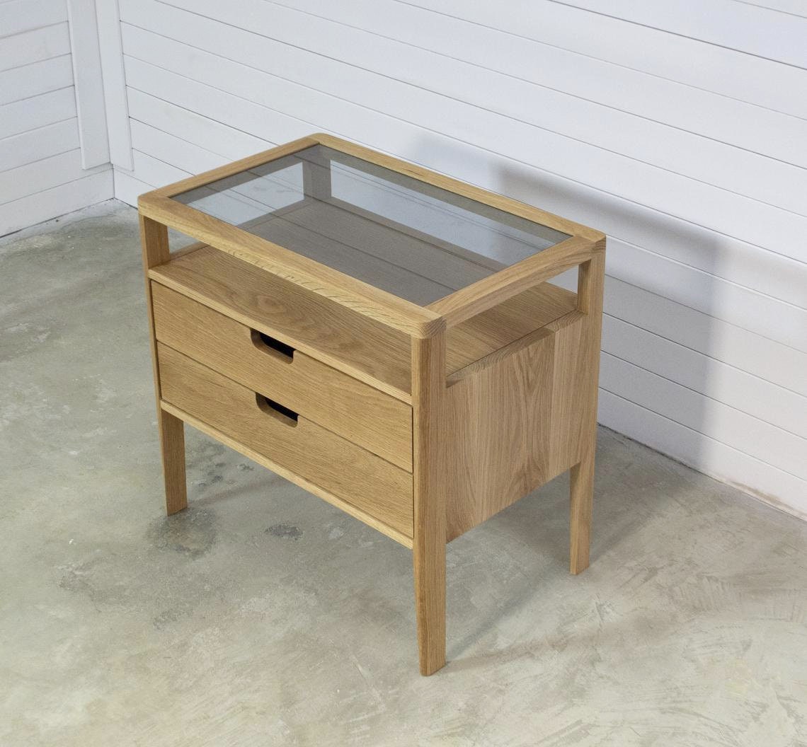 Glass nightstand cheap with drawer