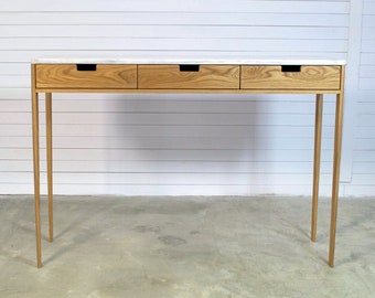 Handmade Oak & Marble Entry Console Table: Scandinavian Design