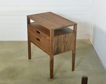 Nightstand in Solid Walnut/Oak Wood, Bedside Table with two Drawers, Mid-Century Modern Nightstand, Scandinavian Style / free shipping