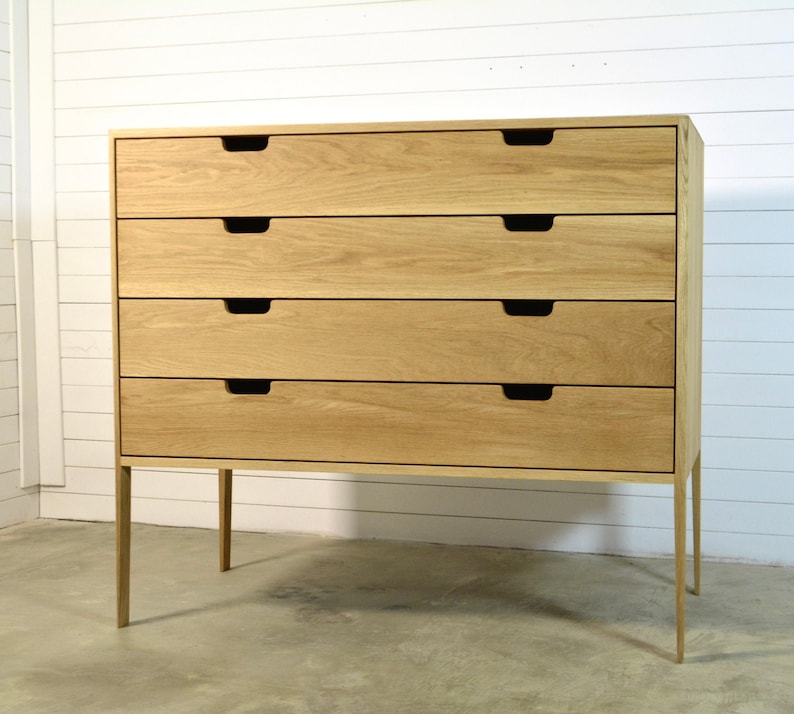 Chest of drawers in Oak or Walnut Solid Wood, Oak Wood Chest, Mid Century Credenza, Scandinavian Design image 1