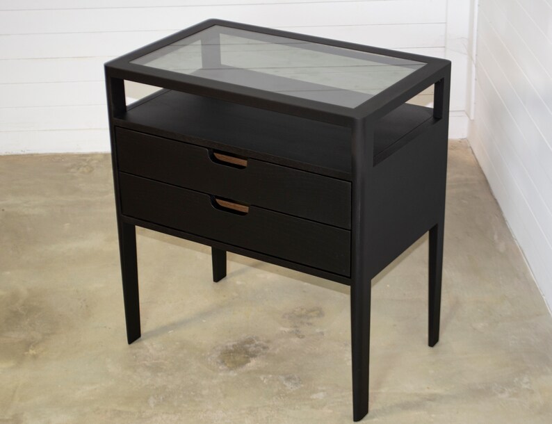 Pair of Bedsides Tables in Solid Oak Wood and Ebony Finish Etsy