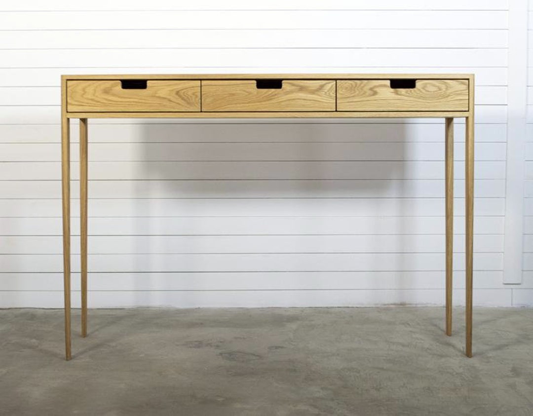 Entry Console Table in Oak Solid Wood, Hallway Console Table With Three Drawers, Narrow Console ...