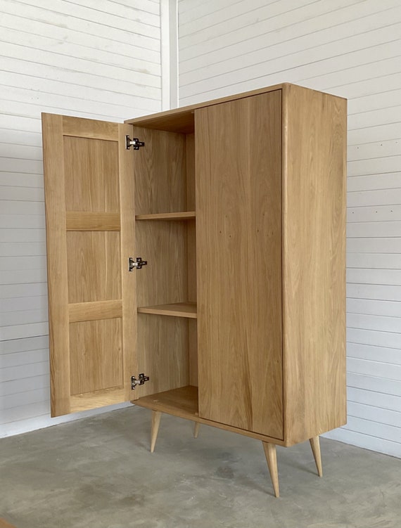 Oak Wardrobe Bedroom Cabinet Mid Century Oak Cabinet