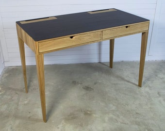 Solid Wood Desk, Mid Century Modern Office desk in Oak Wood, Custom size and finish.