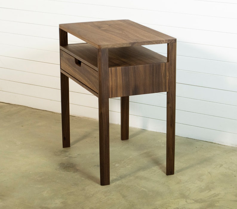 Bedside table in solid Walnut Wood image 1