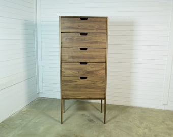 Tall Dresser in Walnut Wood, Mid Century Modern Dresser, Chest of drawers, Scandinavian Design,