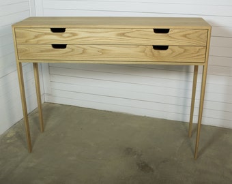 Entrance console table in solid oak, Hallway console table with two drawers, Narrow console table, Scandinavian furniture,