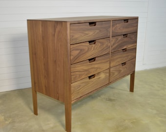 Chest of drawers in Oak or Walnut Solid Wood, Oak Wood Chest, Mid Century Credenza, Scandinavian Design