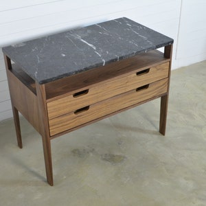 Grand Nightstand in solid Walnut Wood and Marble Top