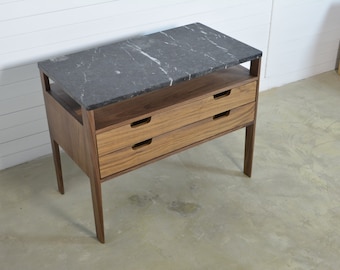 Grand Nightstand in solid Walnut Wood and Marble Top