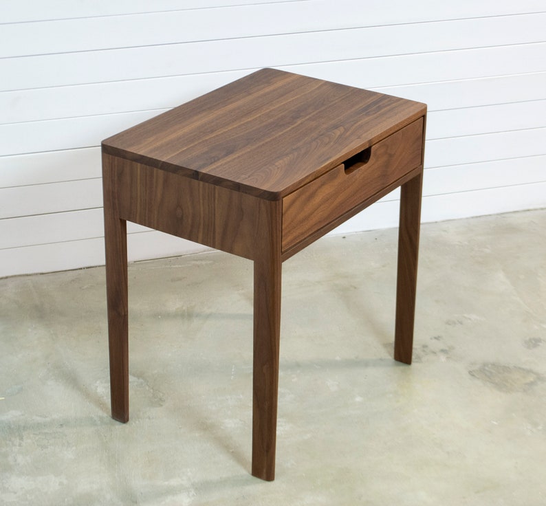 Nightstand in Solid Walnut/Oak Wood, Bedside Table with Drawer, Mid-Century Modern Nightstand , Scandinavian Style /free shipping image 2