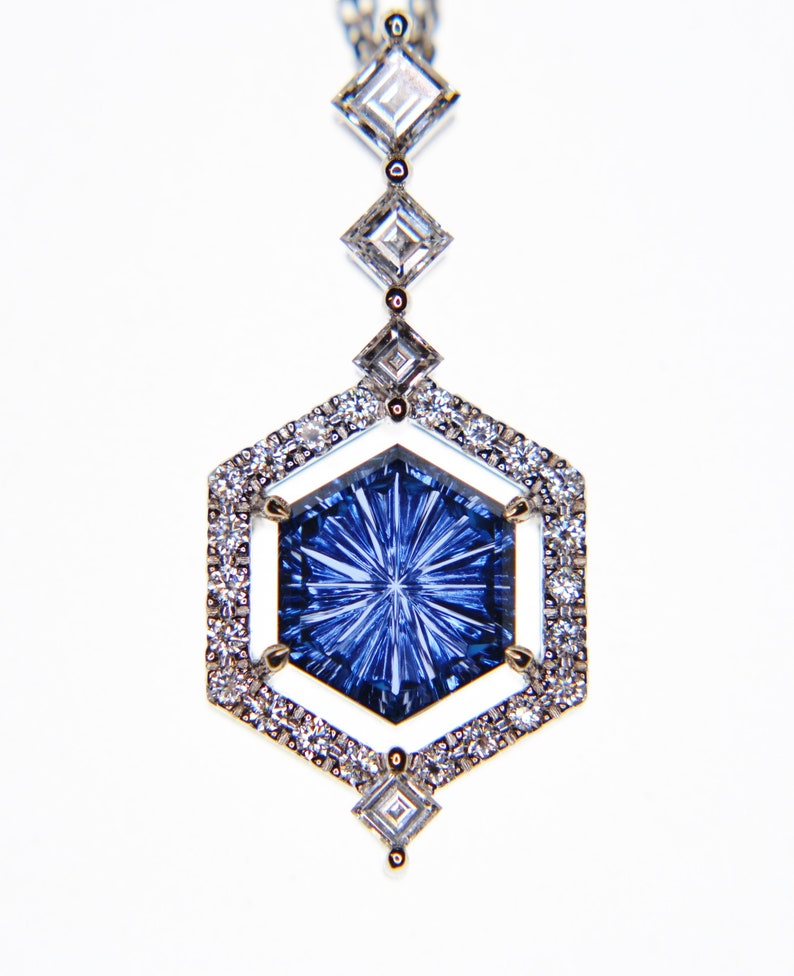 Rare Fantasy Cut YOGO Sapphire & White Gold Diamond Pendant Etsy