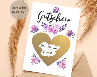 Gutschein Rubbelkarte Geschenkkarte Geburtstagskarte Personalisiert Rosen Herz Bronze Silber Gold Postkarte DIY